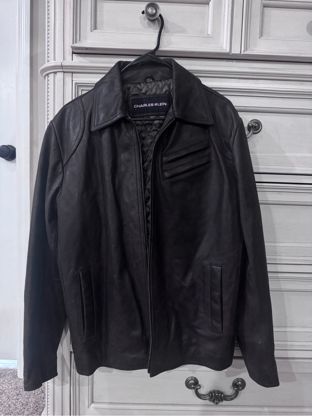 Charles Klein Men's Black Leather Bomber Jacket